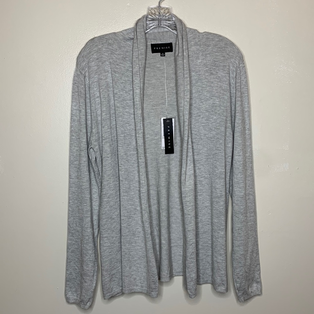 PREMISE Cardigan Sweater Gray Open Front Fold Over Collar NWT Medium